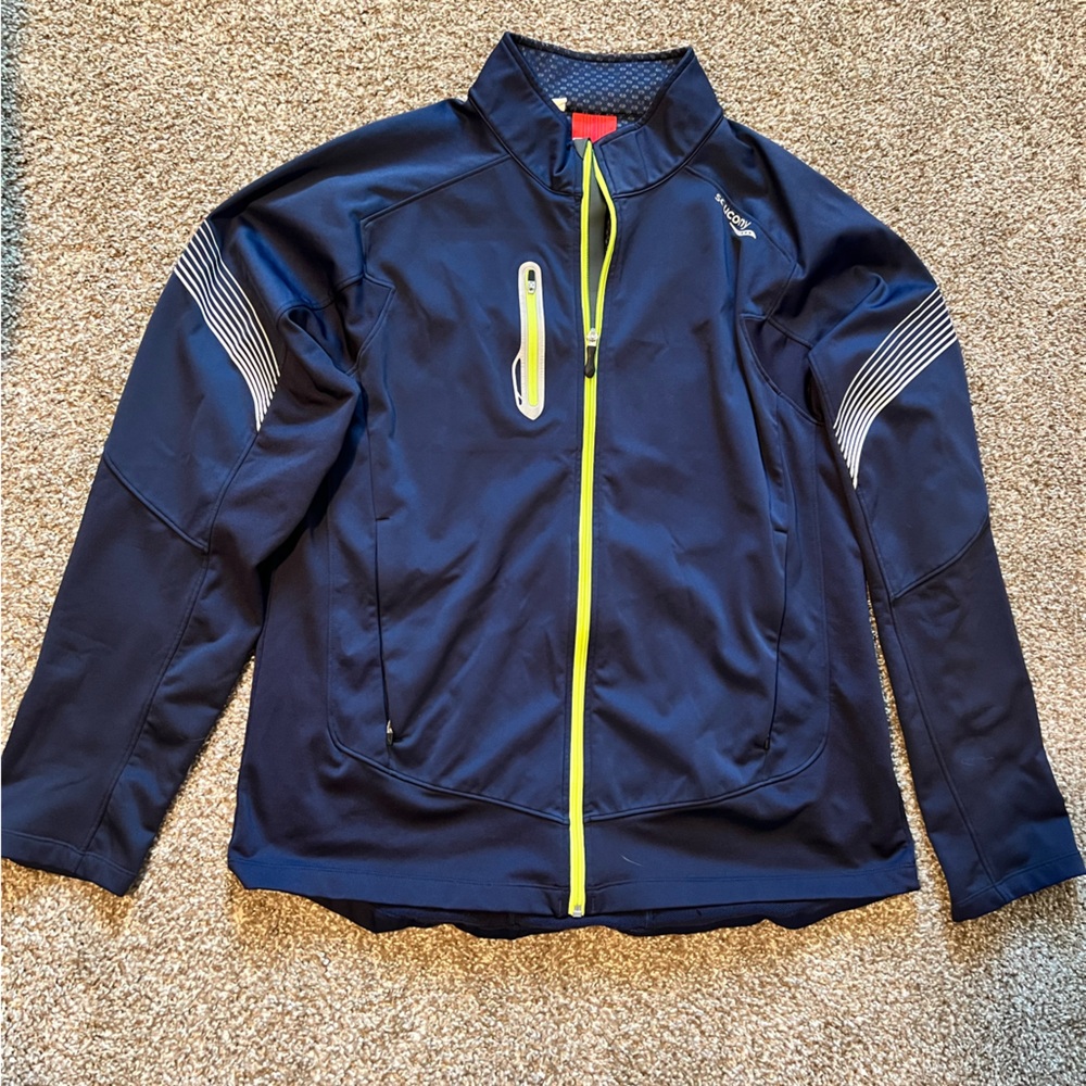 Saucony Mens Large Blue Full Zip Long Sleeve Running Jacket